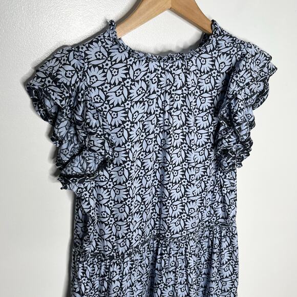 Omika Wilora Mini Dress Womens Small Blue Floral Tiered Pockets Ruffle Feminine - Picture 8 of 13